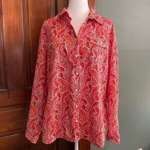 Tommy Hilfiger Bright Paisley Print Button Down Top Size XL